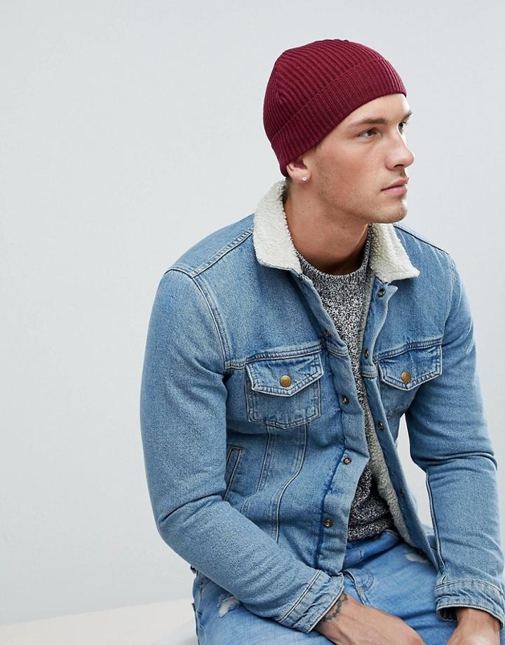 Jack & Jones Beanie In Rib Cotton Mix - Red