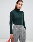 Sisley Knitted Turtleneck Top With Scallop Hem - Green