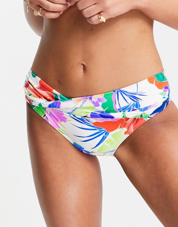 Figleaves Santa Monica Twist Fold Bikini Bottoms In White Floral