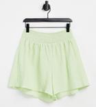 Asos Design Tall Short With Shirred Waist In Puffed Texture In Washed Green