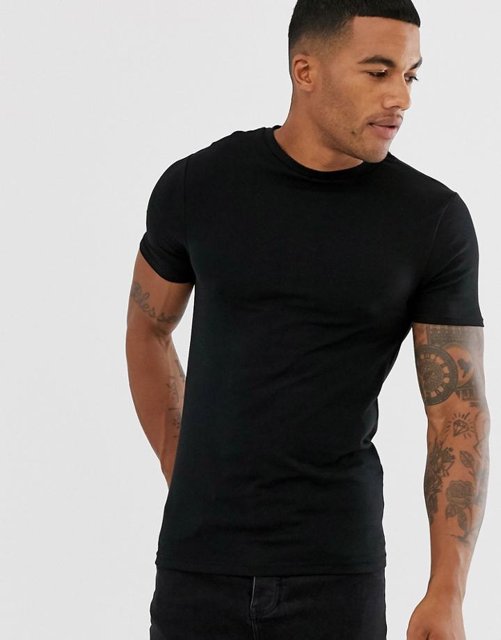 River Island Long Line Muscle Fit Crew Neck T-shirt In Black