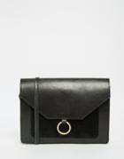 Asos Vintage Leather Cross Body Bag With Metal Ring Detail - Black