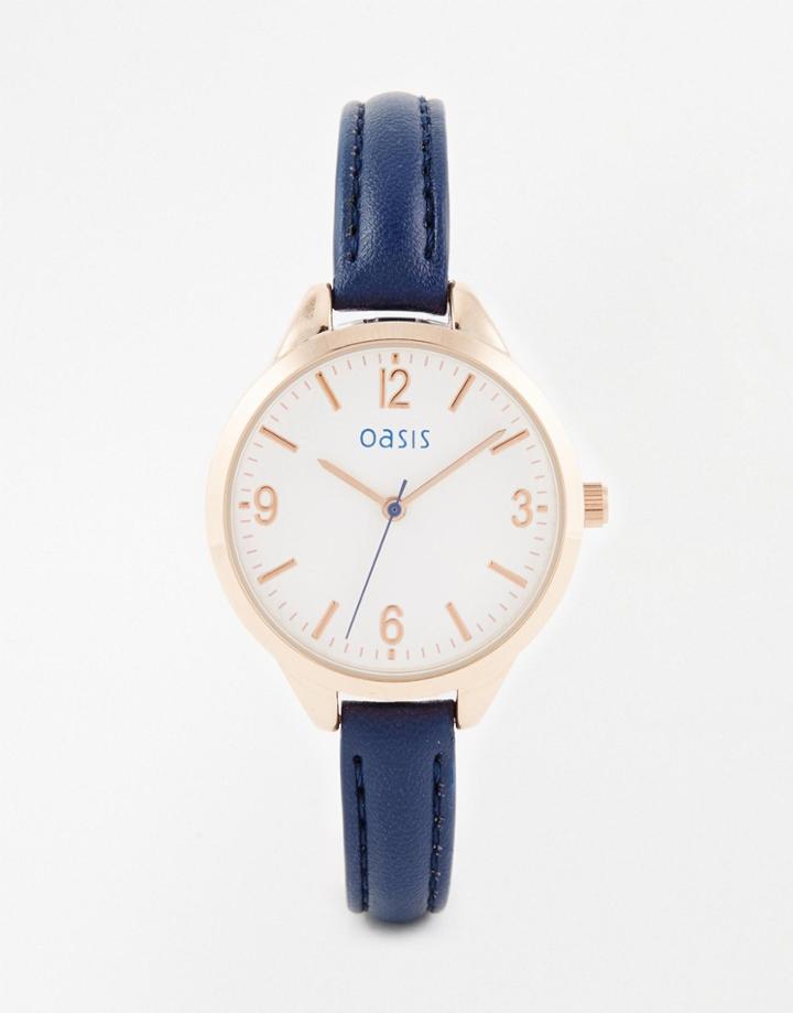 Oasis Subtle Etch Dial Navy Leather Watch - Navy
