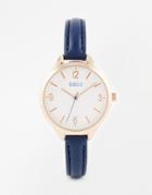 Oasis Subtle Etch Dial Navy Leather Watch - Navy