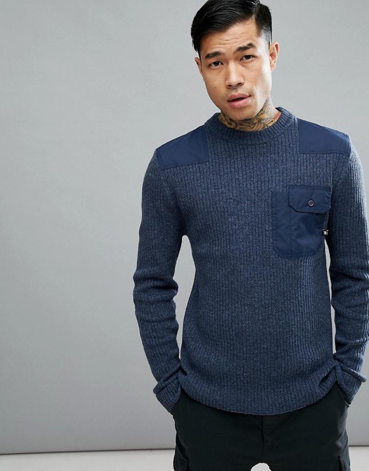 66o North Grandi Lambswool Sweater With Chest Pocket In Navy - Navy