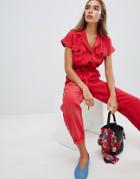 New Look Utility Button Through Jumpsuit - Red
