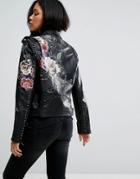 Blank Nyc Leather Look Jacket With Floral Detail - Black