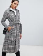 Prettylittlething Longline Belted Coat In Check - Multi