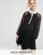 Asos Maternity Mini Swing Dress With Embellished Neck - Black