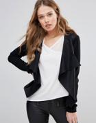 Only Sound Faux Leather Waterfall Lapel Jacket - Black