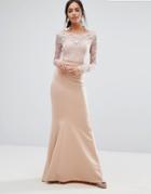 City Goddess Bow Back Maxi Dress With Lace Body - Pink