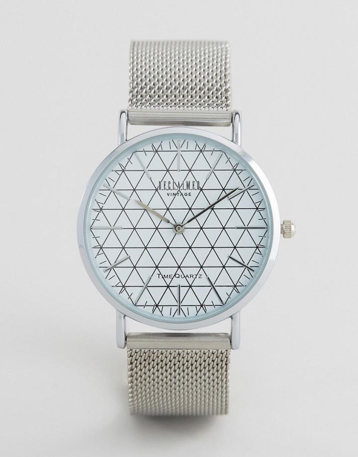 Reclaimed Vintage Geometric Mesh Strap Watch In Silver - Silver