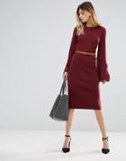 Lunik Bodycon Sweater Dress With Flared Sleeve - Red