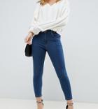 Asos Design Petite Ridley High Waist Skinny Jeans In Rich Mid Blue Wash - Blue