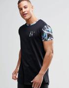 11 Degrees T-shirt With Tropical Sleeve Print - Black