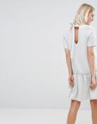 Asos Swing Dress With Ruffle Dropped Hem And Tie Back - Gray