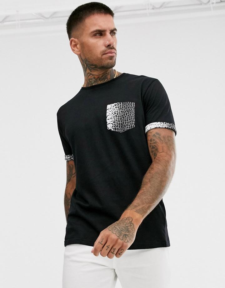 Brave Soul T-shirt With Croc Animal Print-black