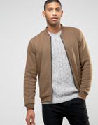 New Look Jersey Bomber Jacket In Khaki - Green