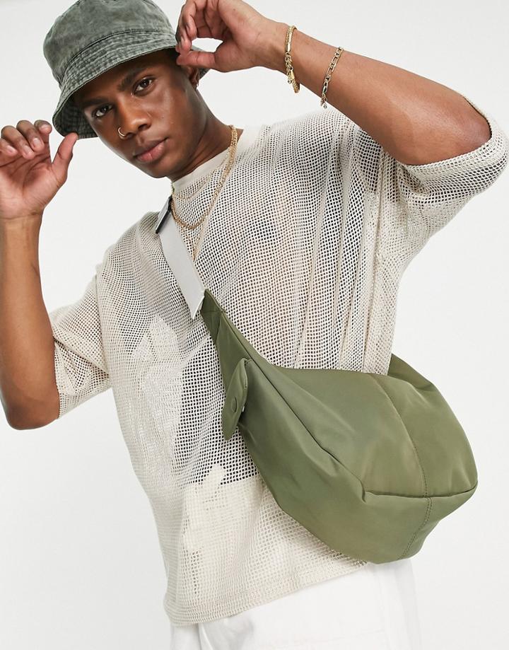 Asos Design Slouchy Cross Body With Contrast Strap In Khaki-green