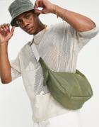 Asos Design Slouchy Cross Body With Contrast Strap In Khaki-green