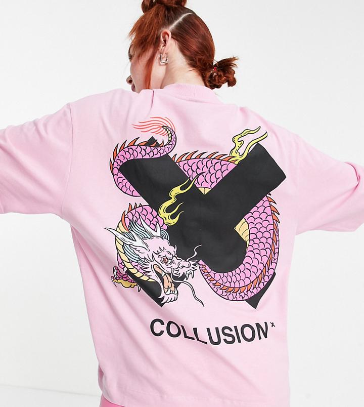 Collusion Dragon Print Oversized T-shirt In Pink