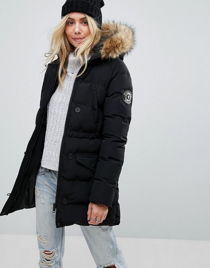 Brave Soul Whitehorse Padded Parka Coat - Black