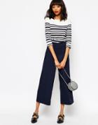 Monki Button Detail Cropped Trousers - Blue