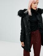 New Look Faux Fur Parka - Black