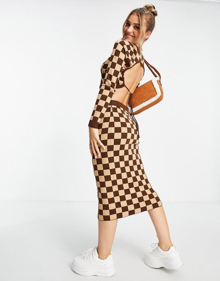 Miss Selfridge Camel Checkerboard Midi Skirt Set-pink