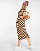 Miss Selfridge Camel Checkerboard Midi Skirt Set-pink