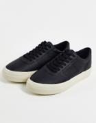 Pull & Bear Lace Up Sneakers In Black Pu