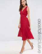 Asos Tall Pleated Midi Dress - Red