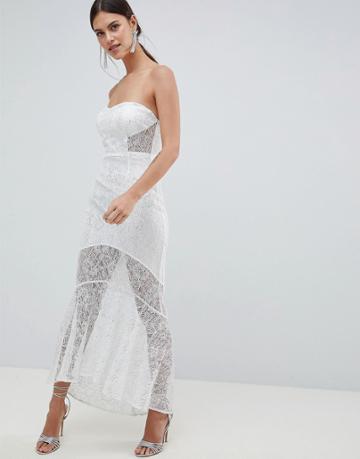 C By Cubic Bandeau Lace Fishtail Maxi Dress - White
