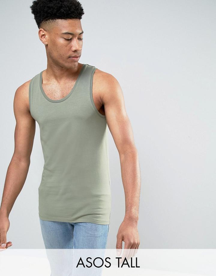 Asos Tall Muscle Tank In Green - Green