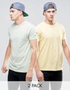 Asos 2 Pack T-shirt With Crew Neck In Light Green/light Yellow - Multi