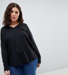 Asos Curve Top With V-neck In Oversized Lightweight Rib - Black