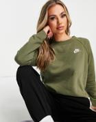 Nike Essentials Fleece Crew Neck Sweatshirt In Olive Green