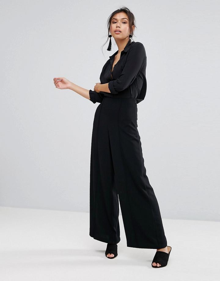 Warehouse High Waist Wide Leg Pants - Black