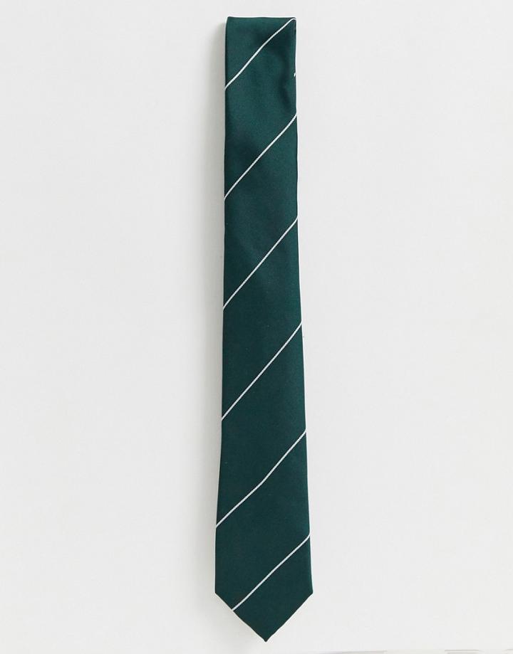 Asos Design Slim Tie In Green With Stripe Detail - Green
