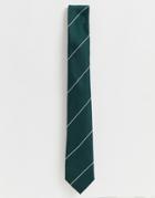 Asos Design Slim Tie In Green With Stripe Detail - Green