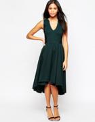 Hazel V Neck Midi Skater Dress - Hunter Green