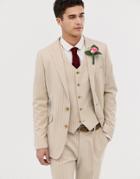 Asos Design Skinny Suit Jacket In Cream Pinstripe - Cream