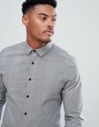 Asos Design Smart Slim Work Shirt With Prince Of Wales Check - Black
