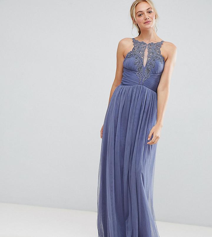 Little Mistress Tall Floral Applique Maxi Dress-blue