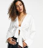 Ei8th Hour Long Sleeved Plunge Front Shirt In White