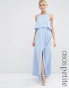 Asos Petite Crop Top Ruffle Split Maxi Dress - Blue