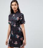 Fashion Union Tall High Neck Dress In Vintage Floral - Multi