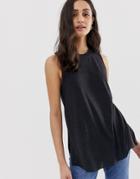 Asos Design Sleeveless Top With Side Split In Linen Mix In Black - Black