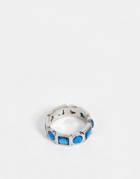 Asos Design Ring With Blue Stones In Silver Tone