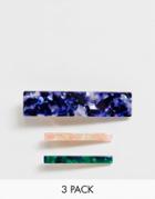 Asos Design Pack Of 3 Rectangle Hair Clips In Mixed Resins - Multi
